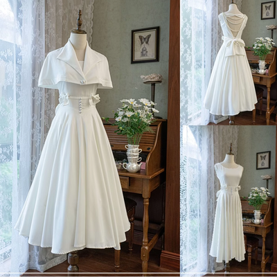 Airfreeing~To Herben~Elegant Lolita JSK Dress Ruffle Collar and Round Collar JSK Dress Set round collar JSK S white