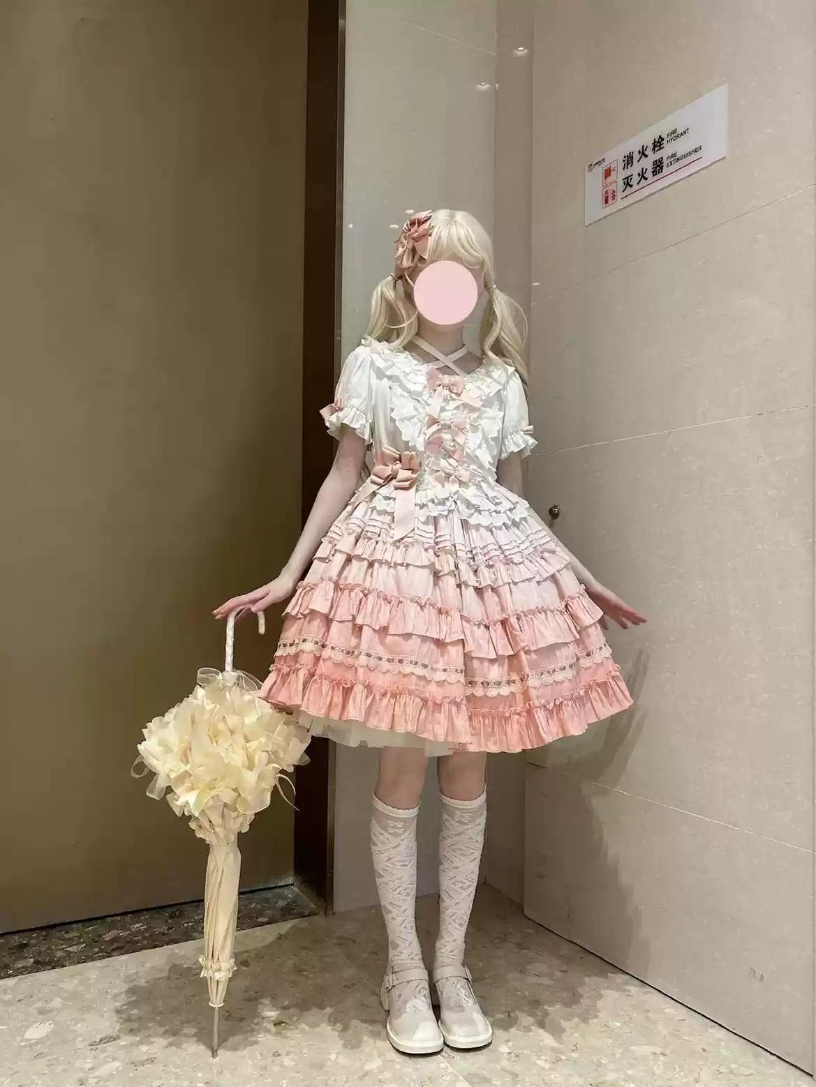Mengfuzi - Little Milkfoo - Vintage Lolita Gradient Dress XS pink OP