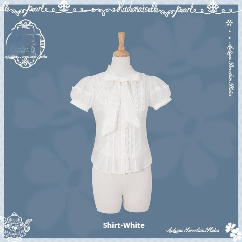 Mademoiselle Pearl~Antique Porcelain~Vintage Lolita Dress Elegant OP JSK XS Short-sleeved shirt (white) 
