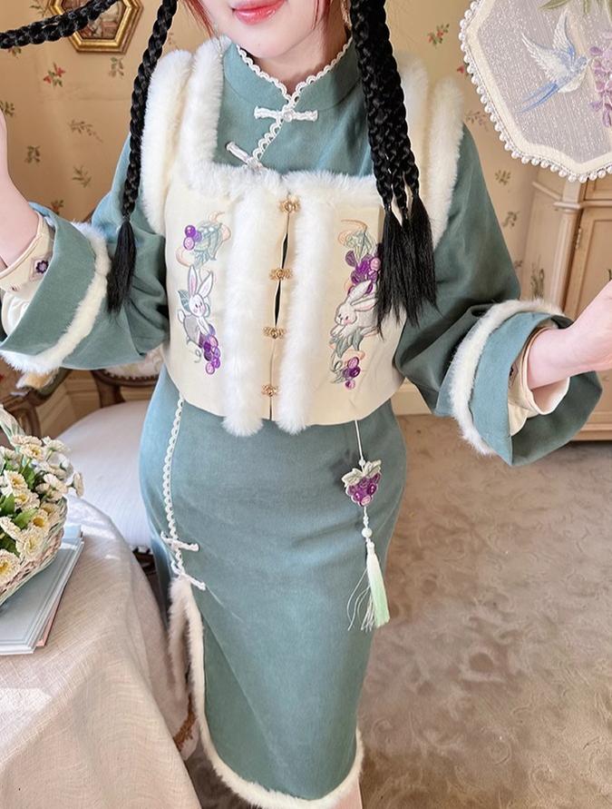 Hard Candy~Winter Lolita Dress Chinese Style Qi Lolita Vest Dress Suit XL Apricot Padded Vest 