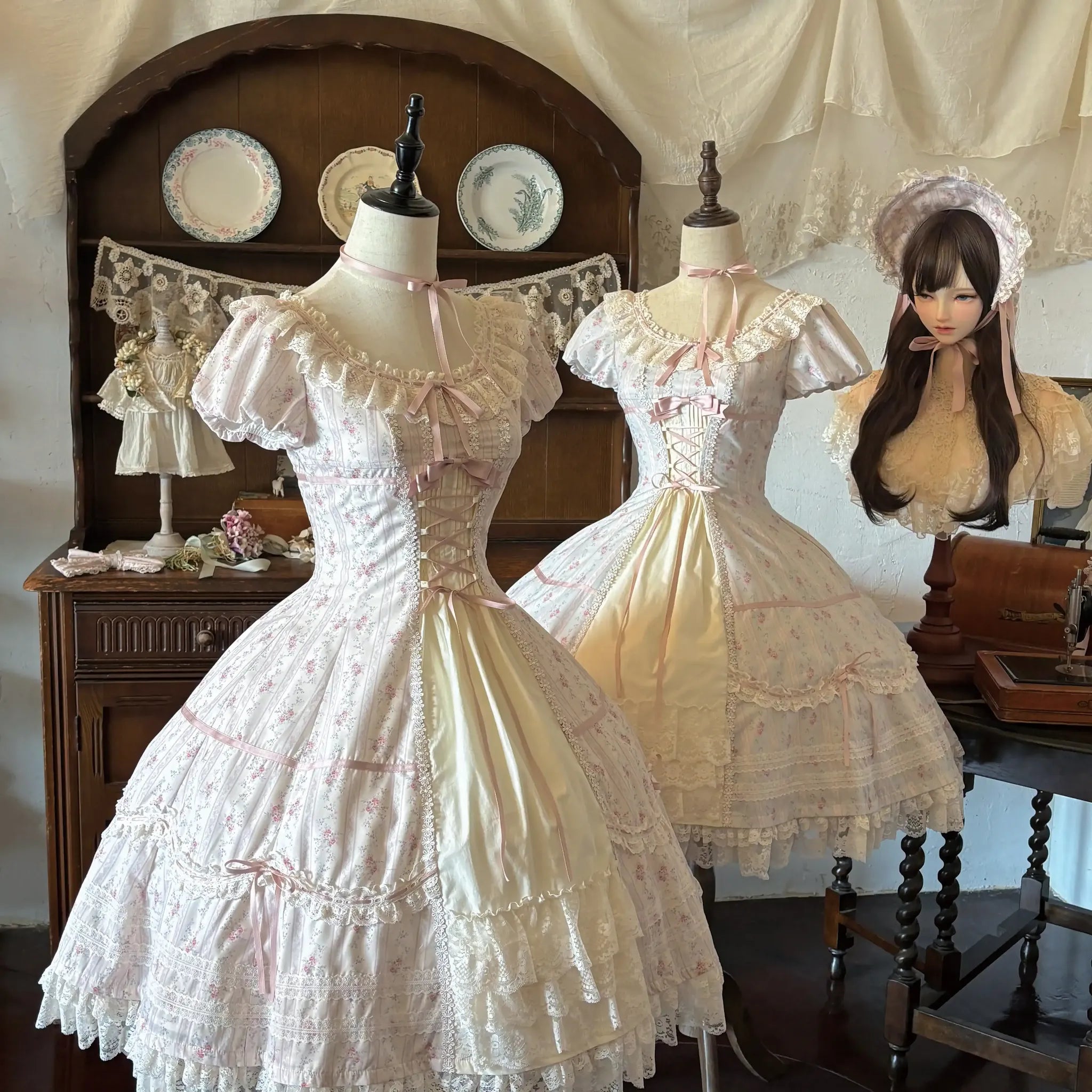 Spring Tale - Old School Lolita Floral Printed Dress, Front Opening 45767:861670