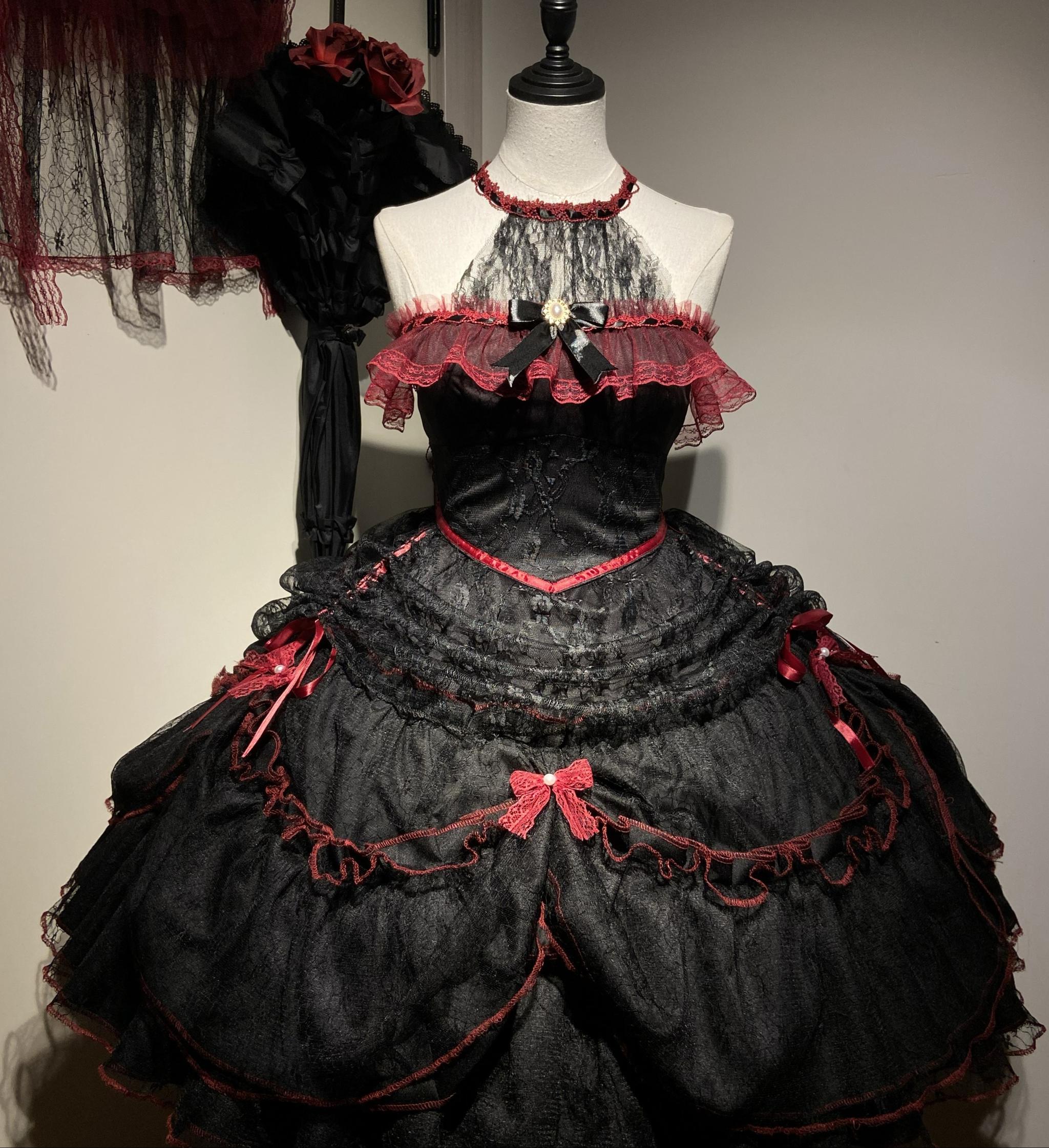 Cascading Poetry - Gothic Lolita JSK Dress, Lace & Tiered Hem JSK Only S