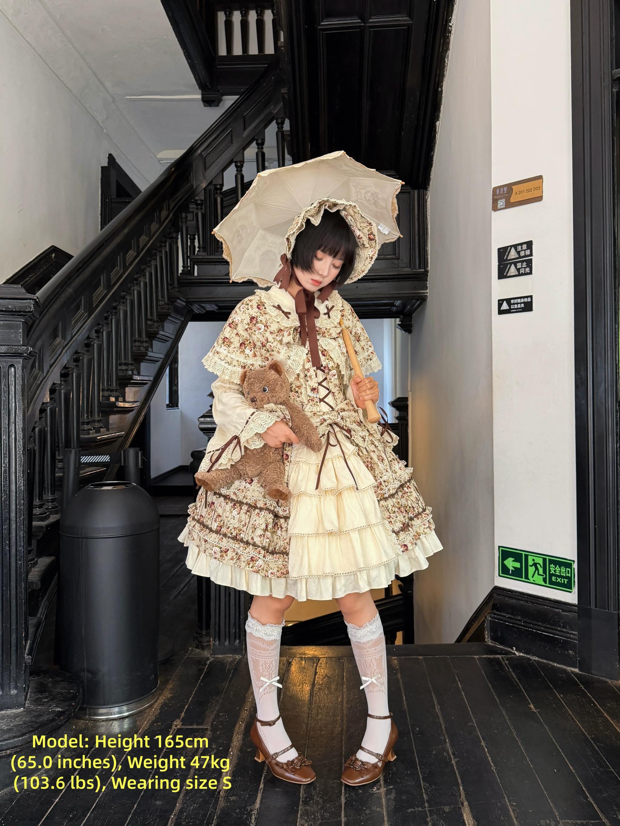 Old Rose Garden - Cotton Old School Lolita Top & Skirt Set, Floral Print 45886:866548