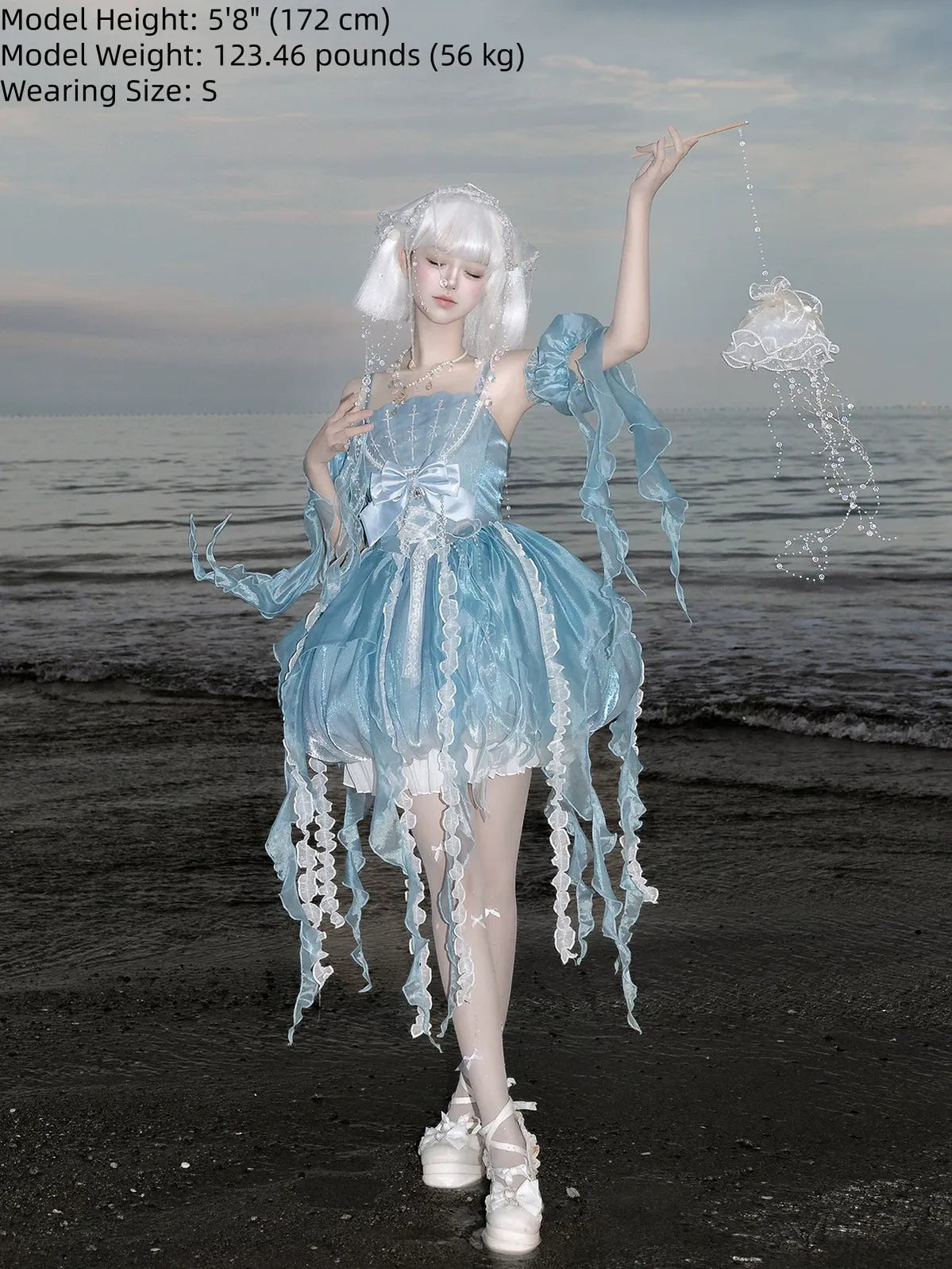 Dreaming Jellyfish - Sweet Lolita JSK Dress, Shell-shaped Neckline and Bubble Hem 45834:864455