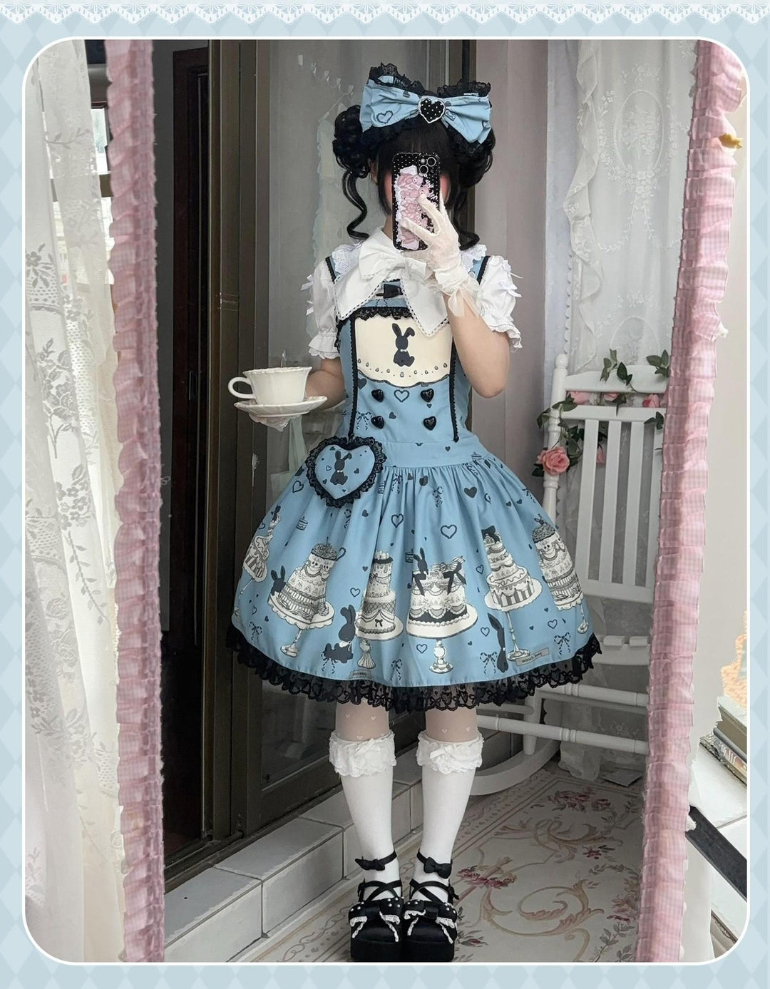 Sweet Dream Sheep - Cake Bunny - Blue Sweet Lolita Dress, Bunny&Cake Print