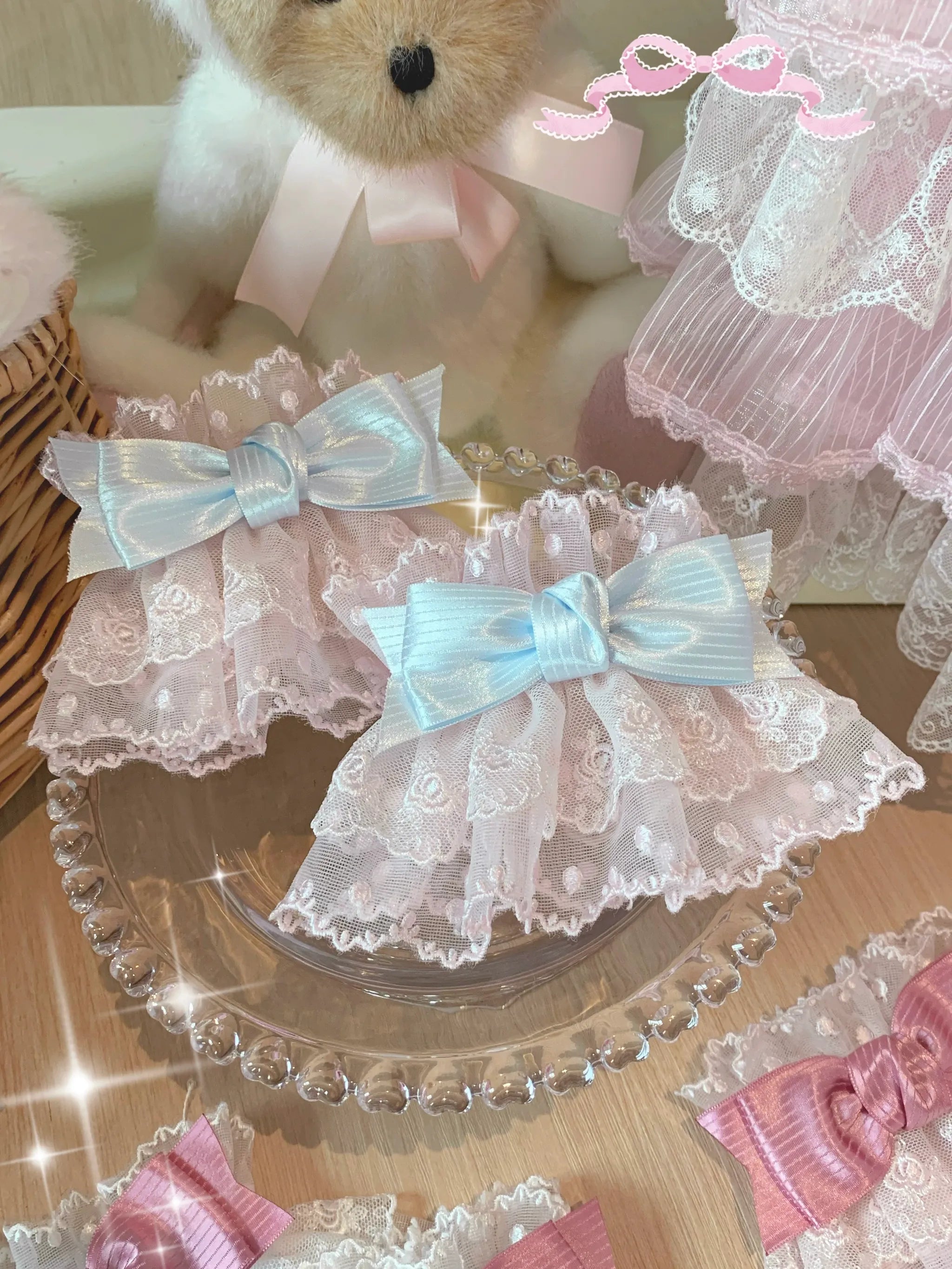 Sweet Lolita Lace Bow Cuffs, Elastic Design 45859:865635