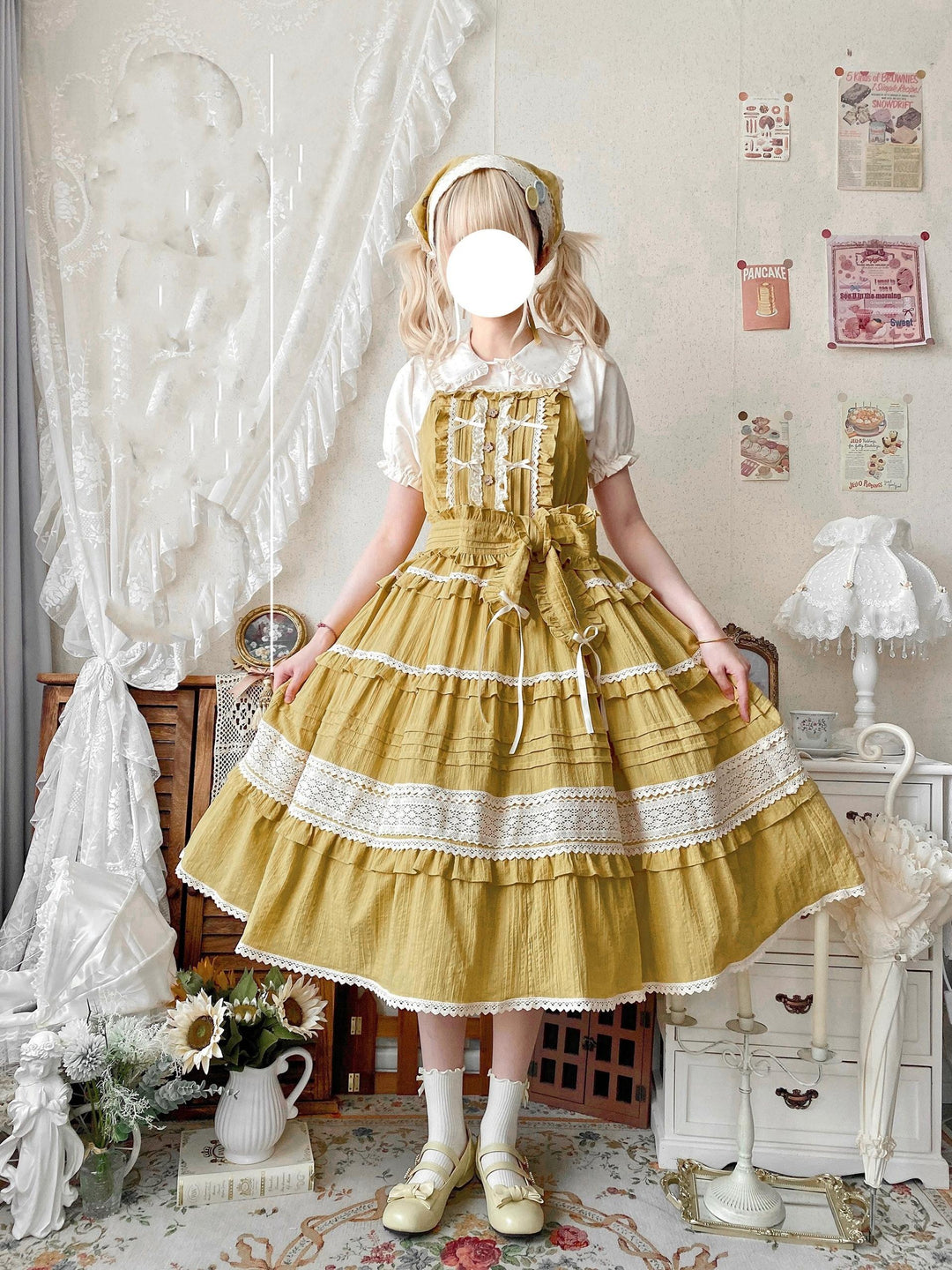 Qianmu~Summer Floral Tea~Country Lolita Cotton Jumper Dress Burlap Dress   