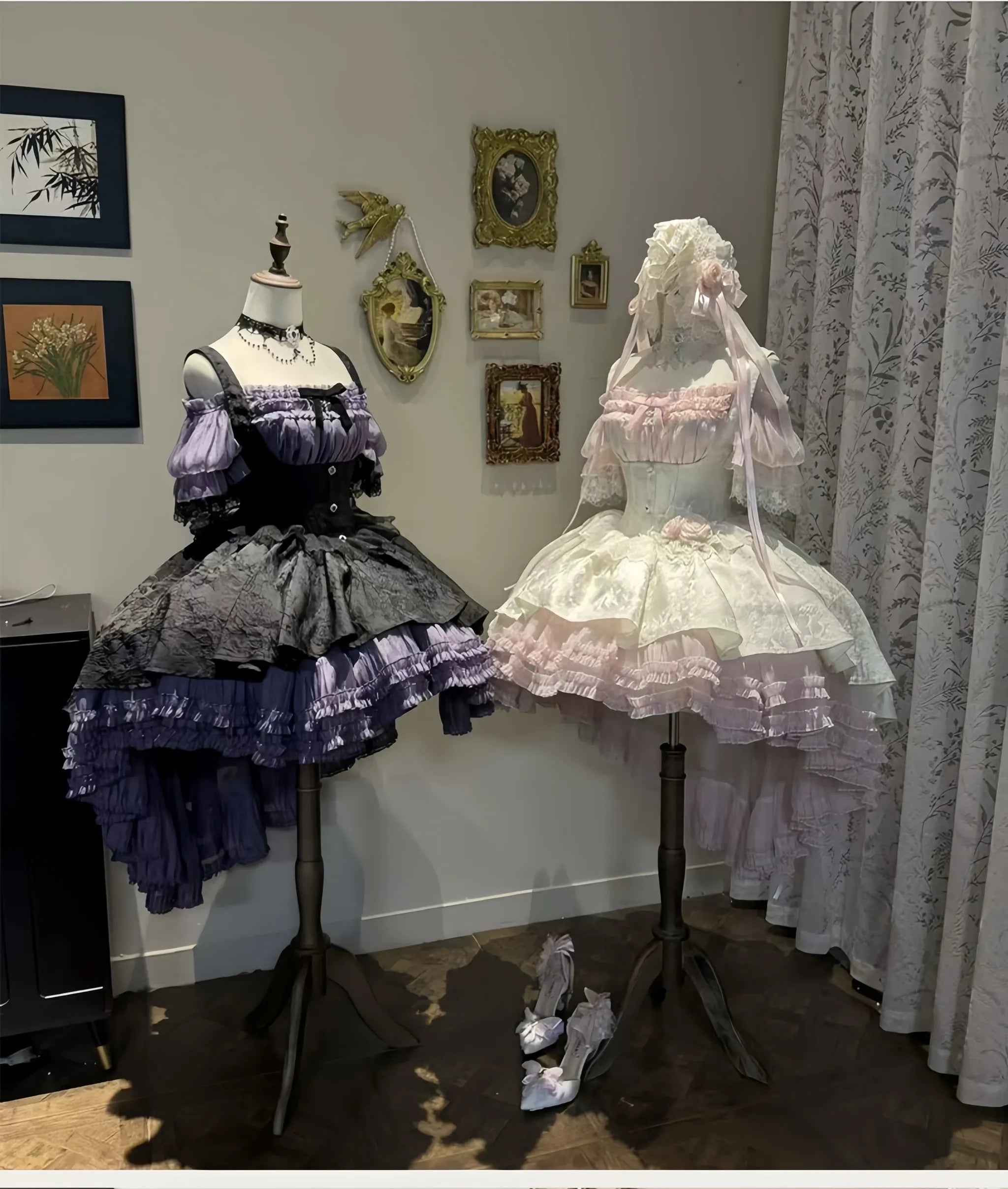 Rose Banquet - Gothic Lolita Boned Bust-supporting JSK Dress, High-low Hem 45815:863744