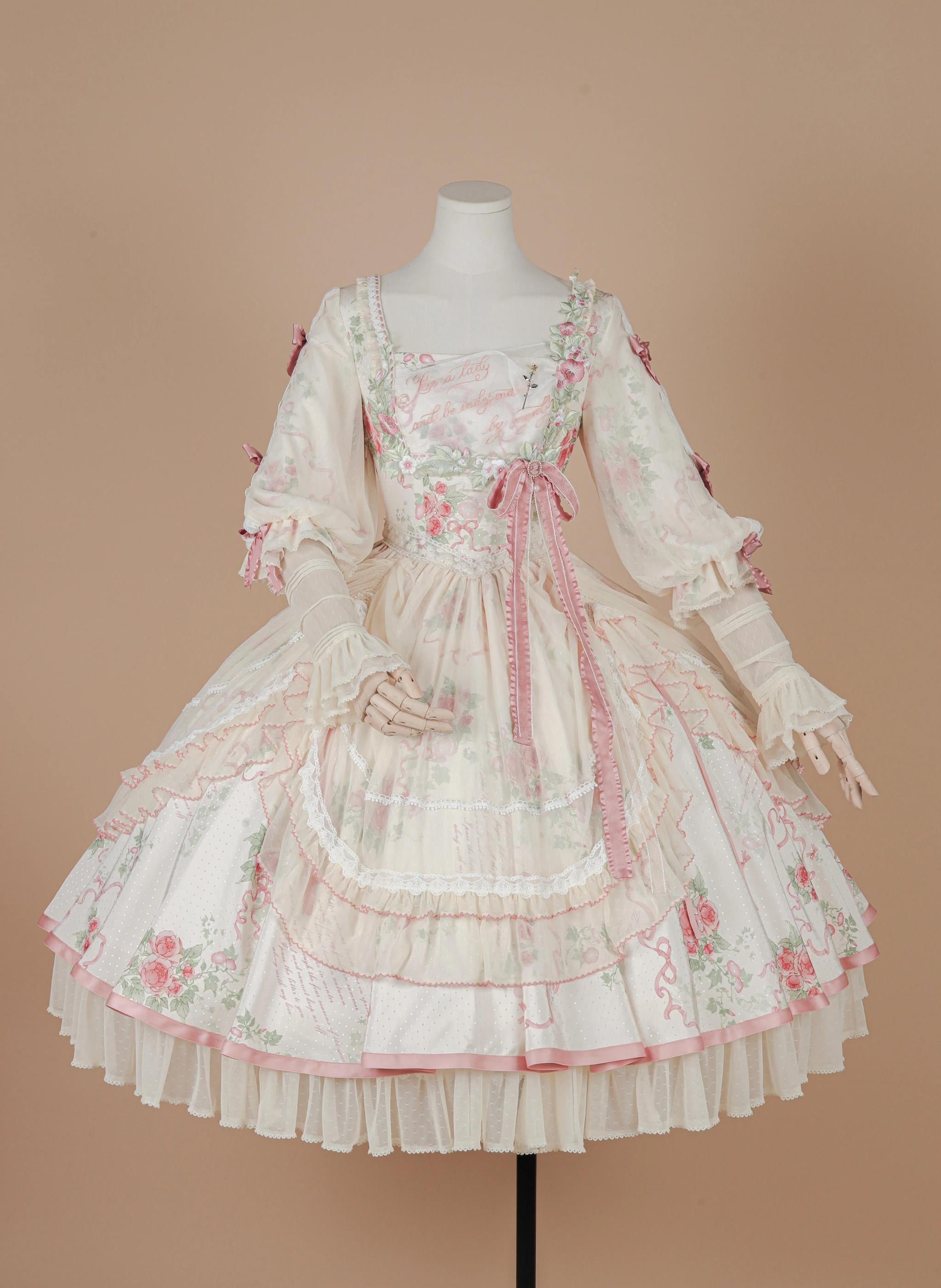 Miaoplus - Romantic Seizure - Sweet Lolita OP Mutton Sleeve Lolita Dress Cream white OP S