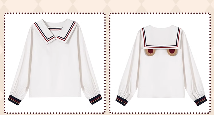 Hard Candy~Tiger~Plus Size Lolita Han Lolita Winter Dress Set XL white blouse(with blue cuffs) 