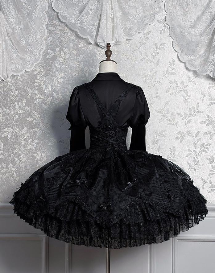 Dark Fog Feast - Gothic Lolita Bust-support Strap Dress, Lace & Cross