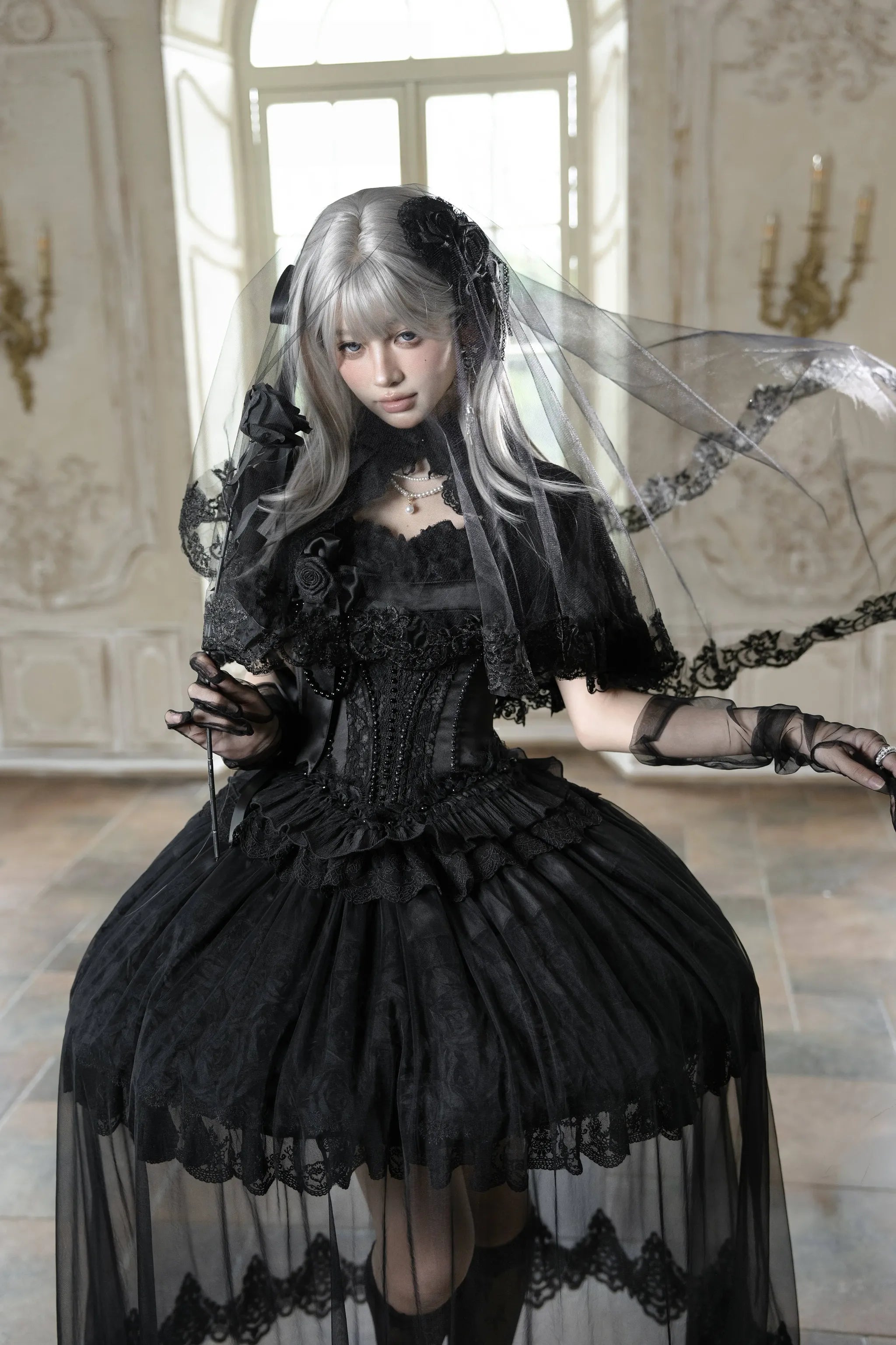 Nameless Snow - Classic Lolita Corset JSK Dress, Detachable Cape 45683:858989