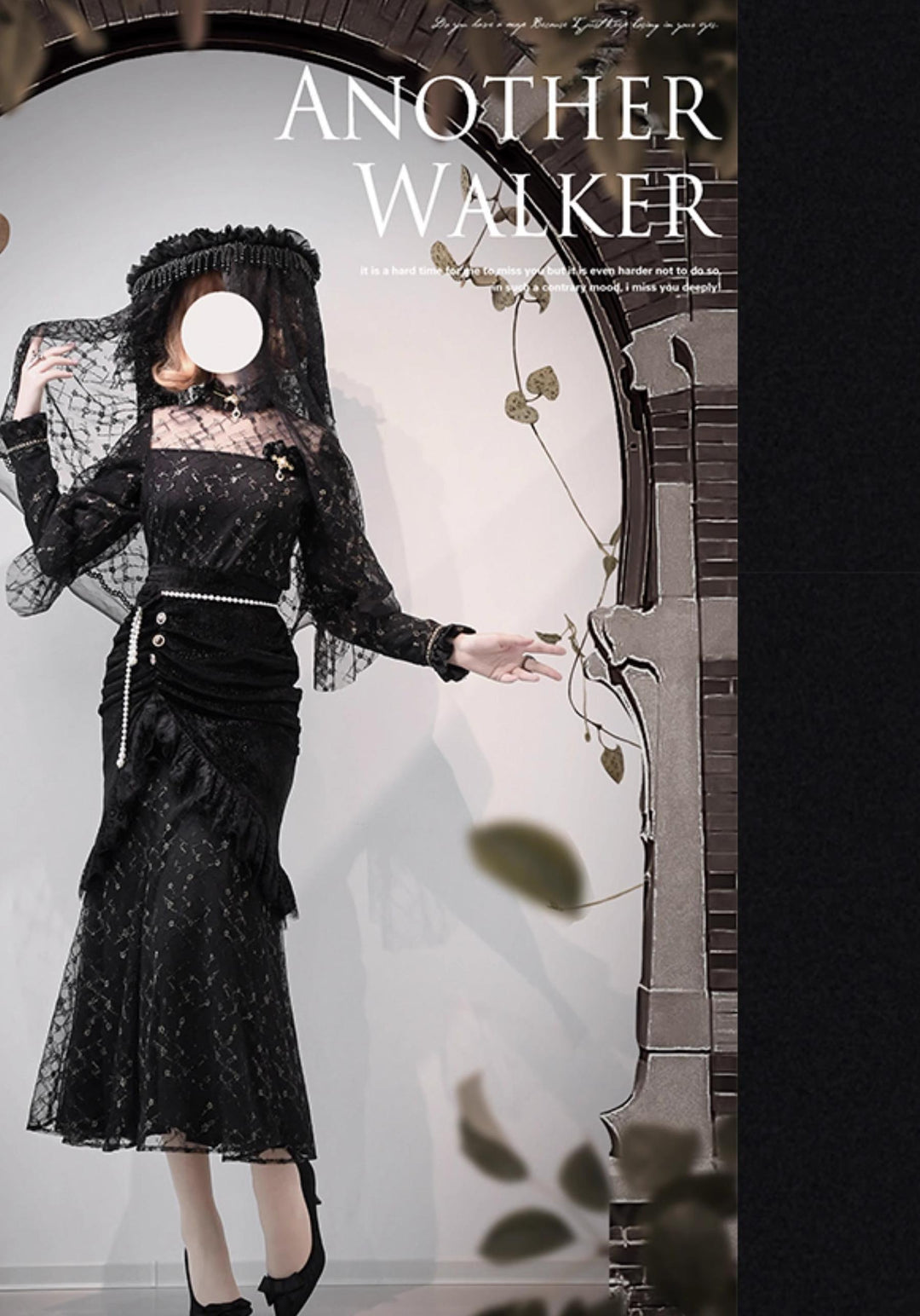Another Walker~Night and Night Furan~Gothic Lolita Fishtail Skirt Set Black Lolita Set S White waist chain 