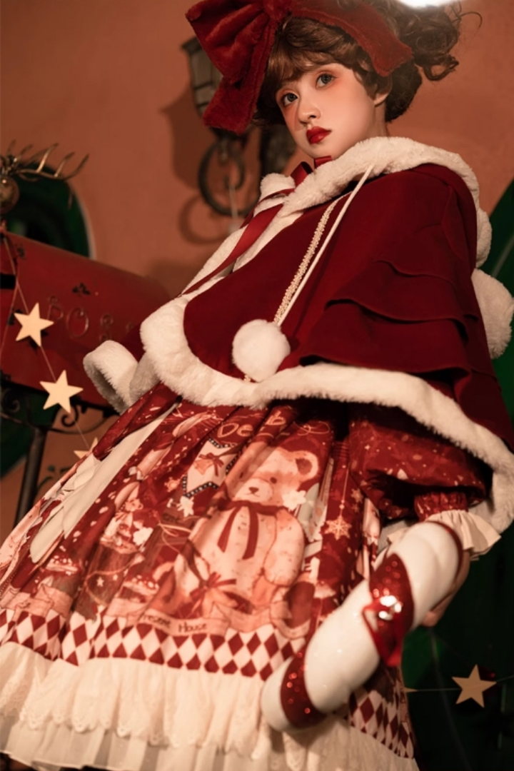 Sweet Date~Christmas Lolita OP Red Lolita Cape   