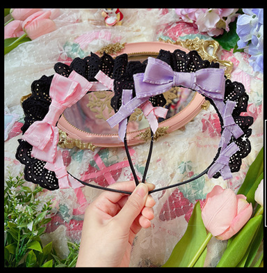 (Buyforme)Cheese Cat~Fashionable Lolita Bow Lace KC Multicolor Customized a black lace purple bow KC  