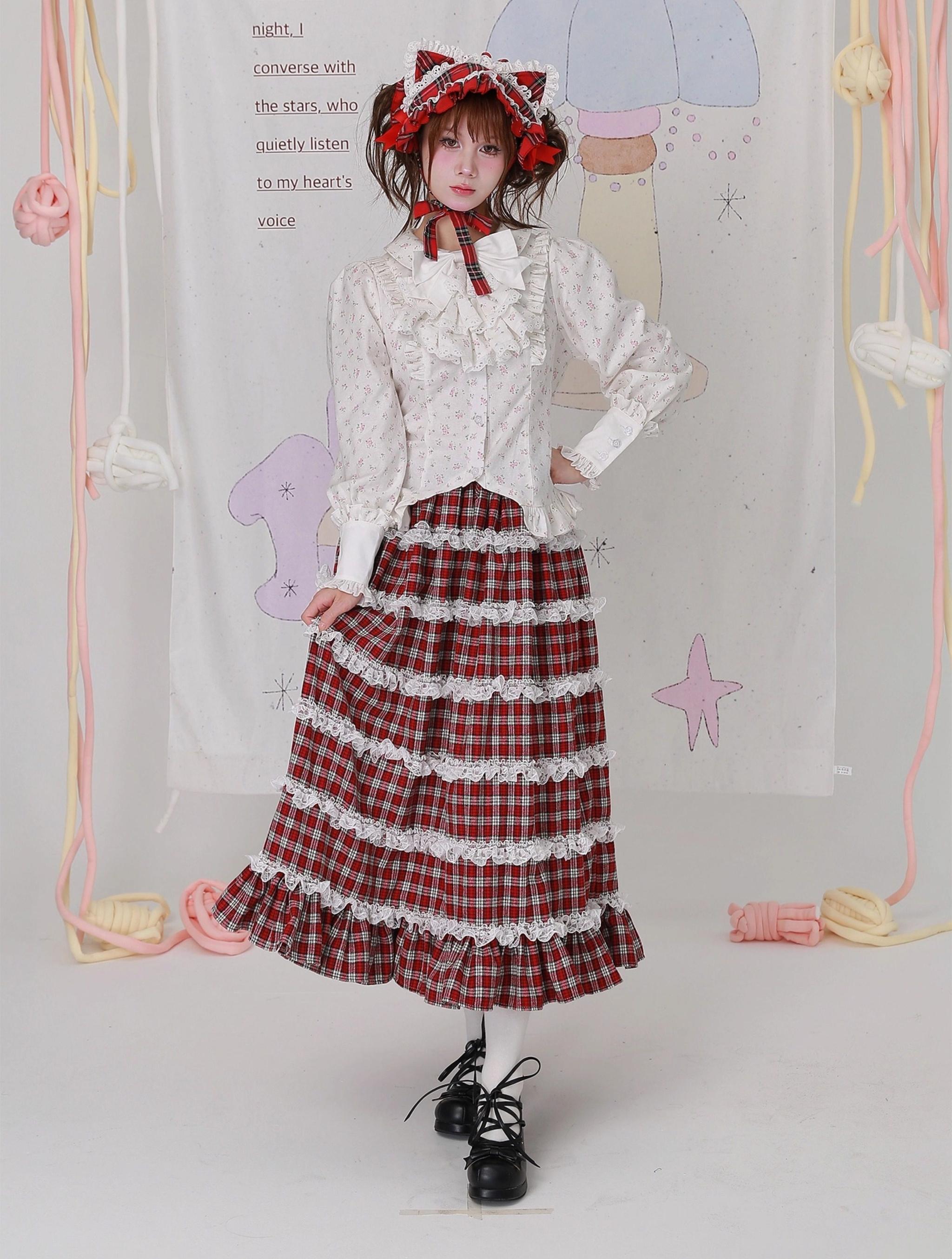 Old School Lolita Cotton Shirt, Floral Print 44517:812221