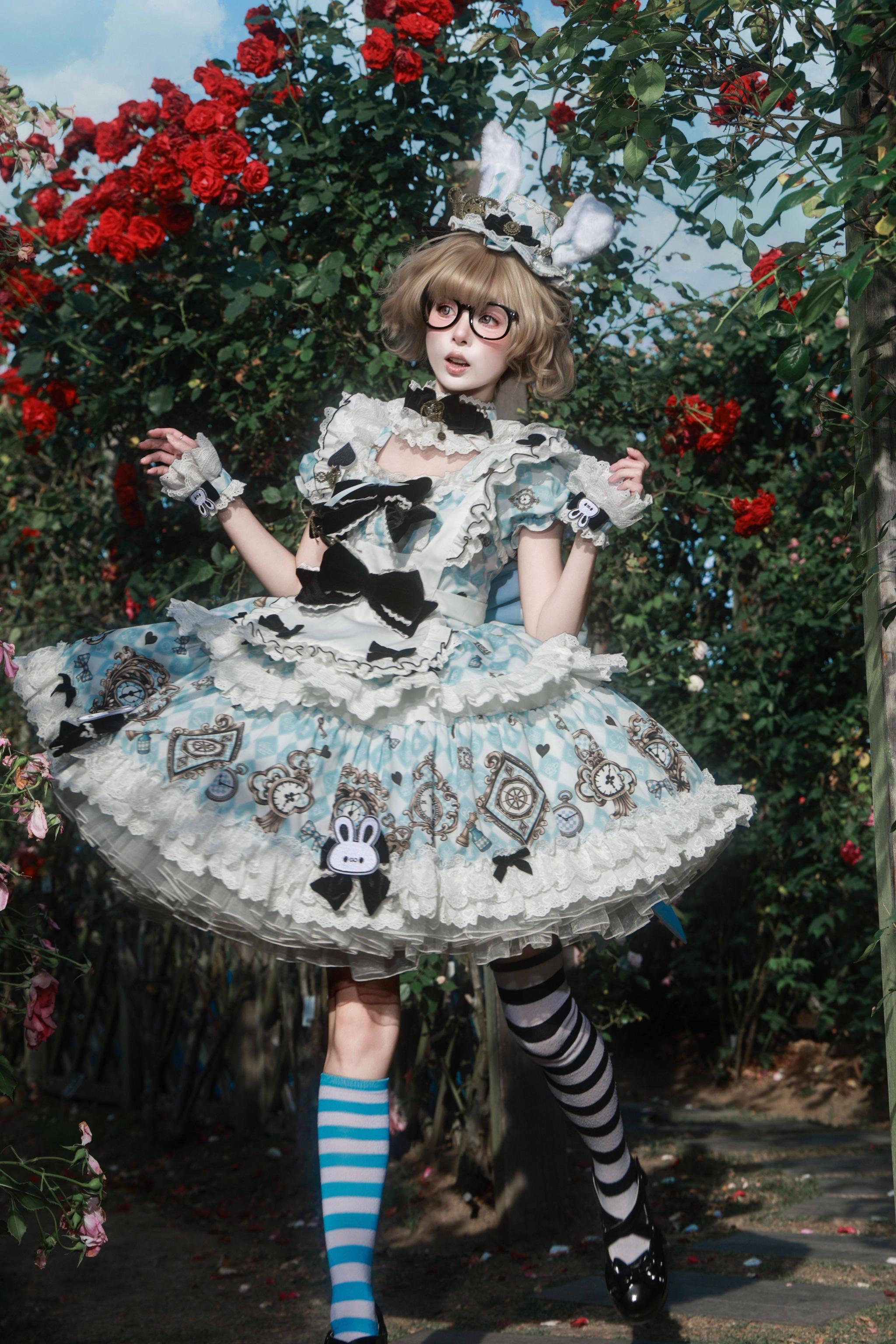 Unnamed Journey - Sweet Lolita Argyle Printed OP Dress with Bunny Details 45510:850448