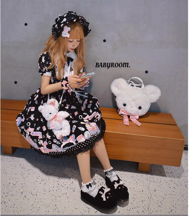 Sheep Puff~Rabbit Fur~Sweet Lolita Shoes Plush Rabbit Winter Lolita Shoes   