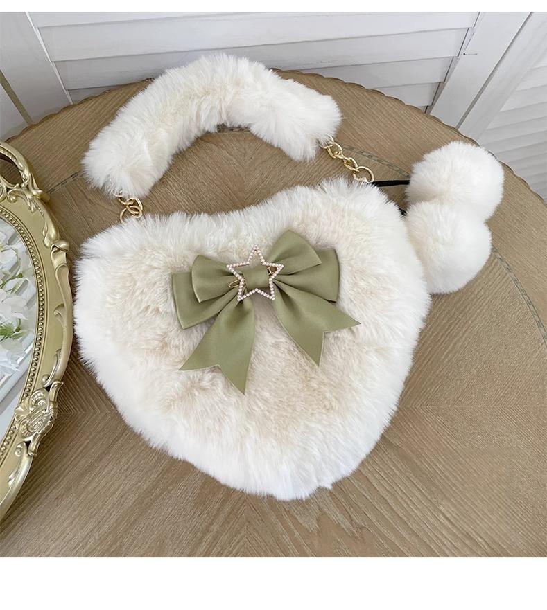 Xiaogui - Plush Heart-Shaped Lolita Bag, Detachable Bow 44204:798510