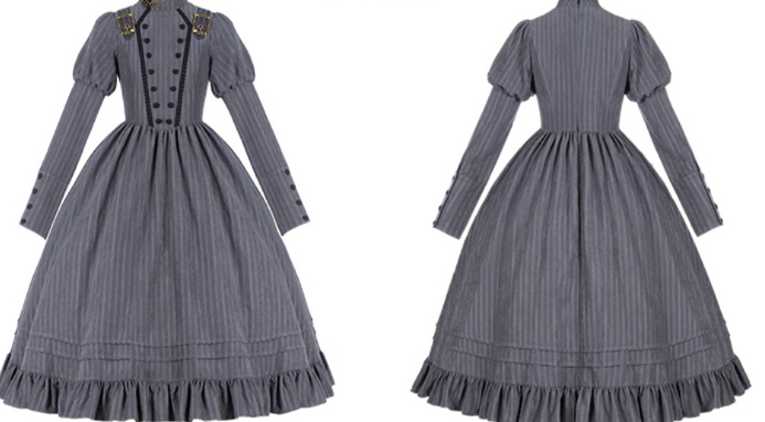 With PUJI~Vintage Lolita OP Navy Blue Dress   