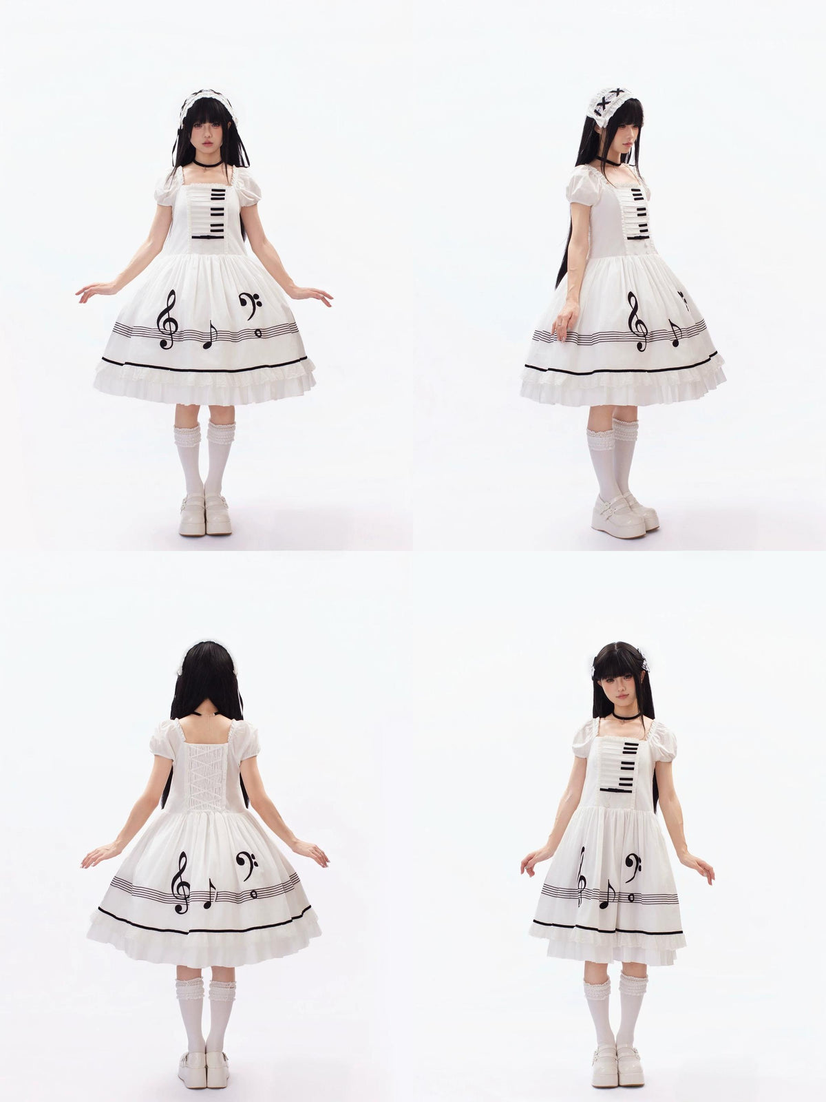 Piano's Letter - Cotton Old School Lolita OP Dress Set, Piano Note Embroidery 46029:873025