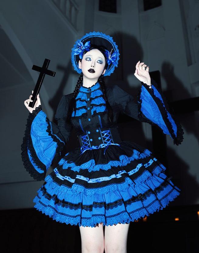 Nightmare - Gothic Lolita Ruffled Blouse and Tiered Skirt Set 45439:852819