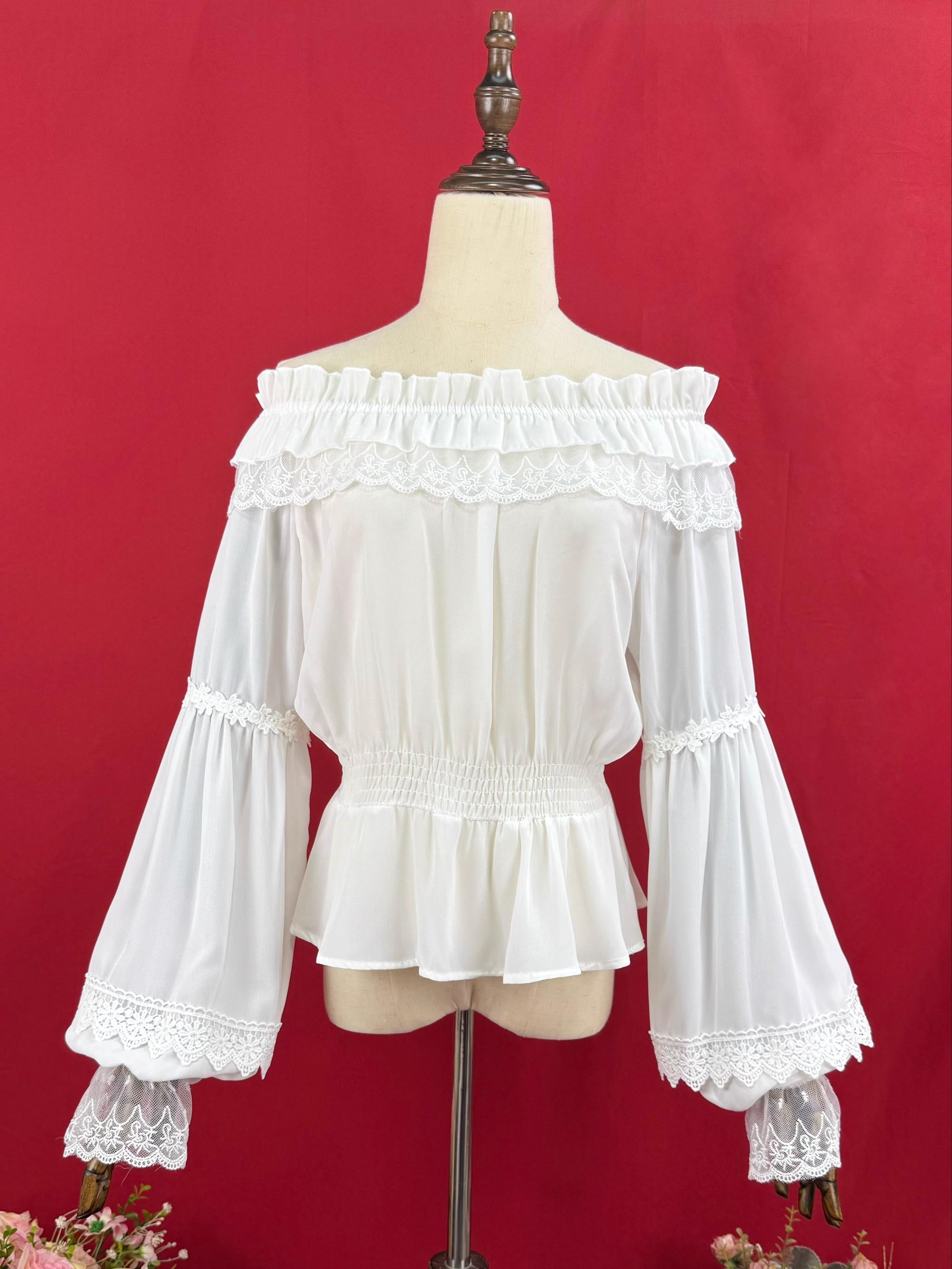 DMFS Lolita - Chiffon Off-Shoulder Classic Lolita Blouse Milky White