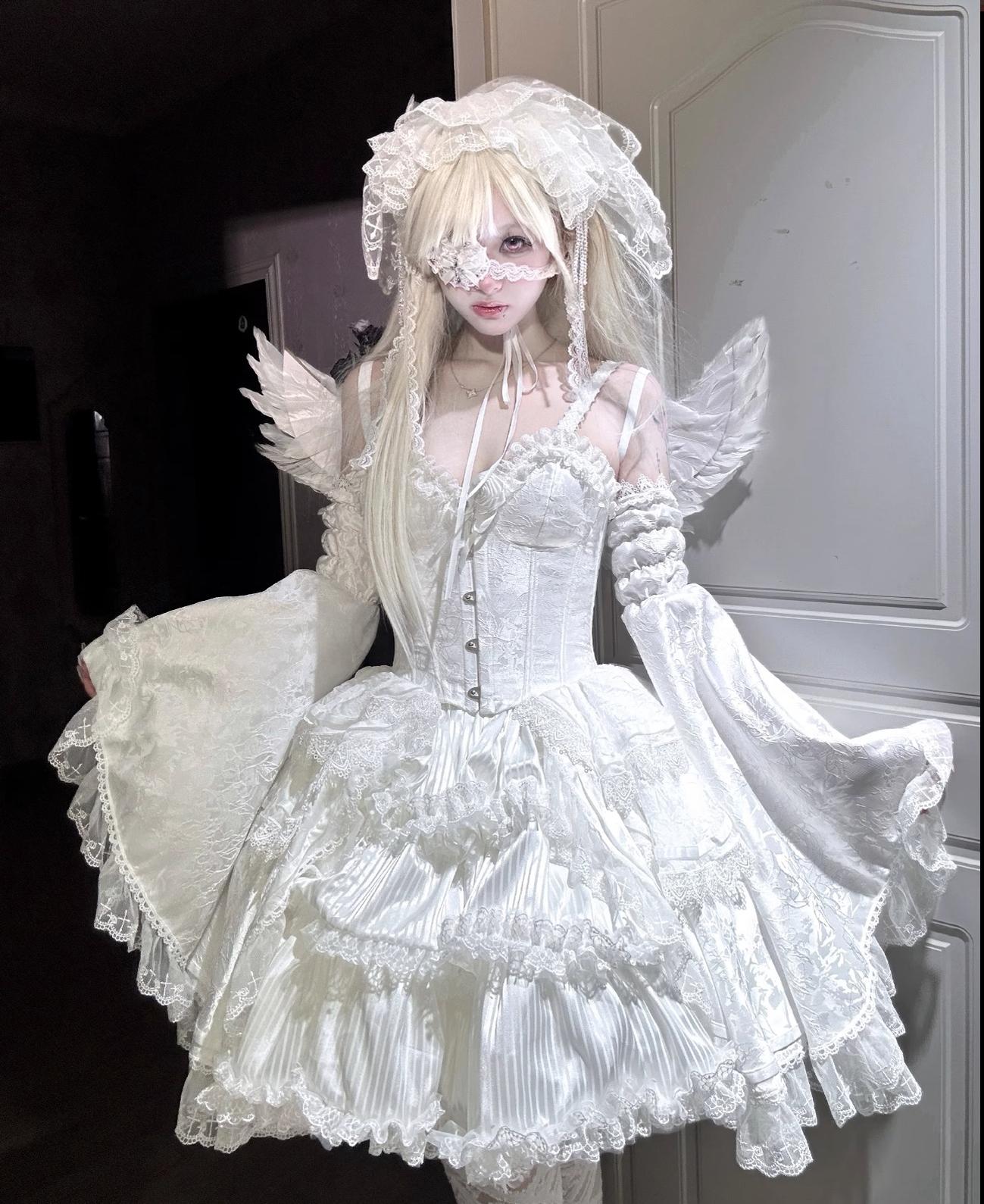 Dawn Sacrament - Striped Jacquard Gothic Lolita SK Dress, Boning Bodice