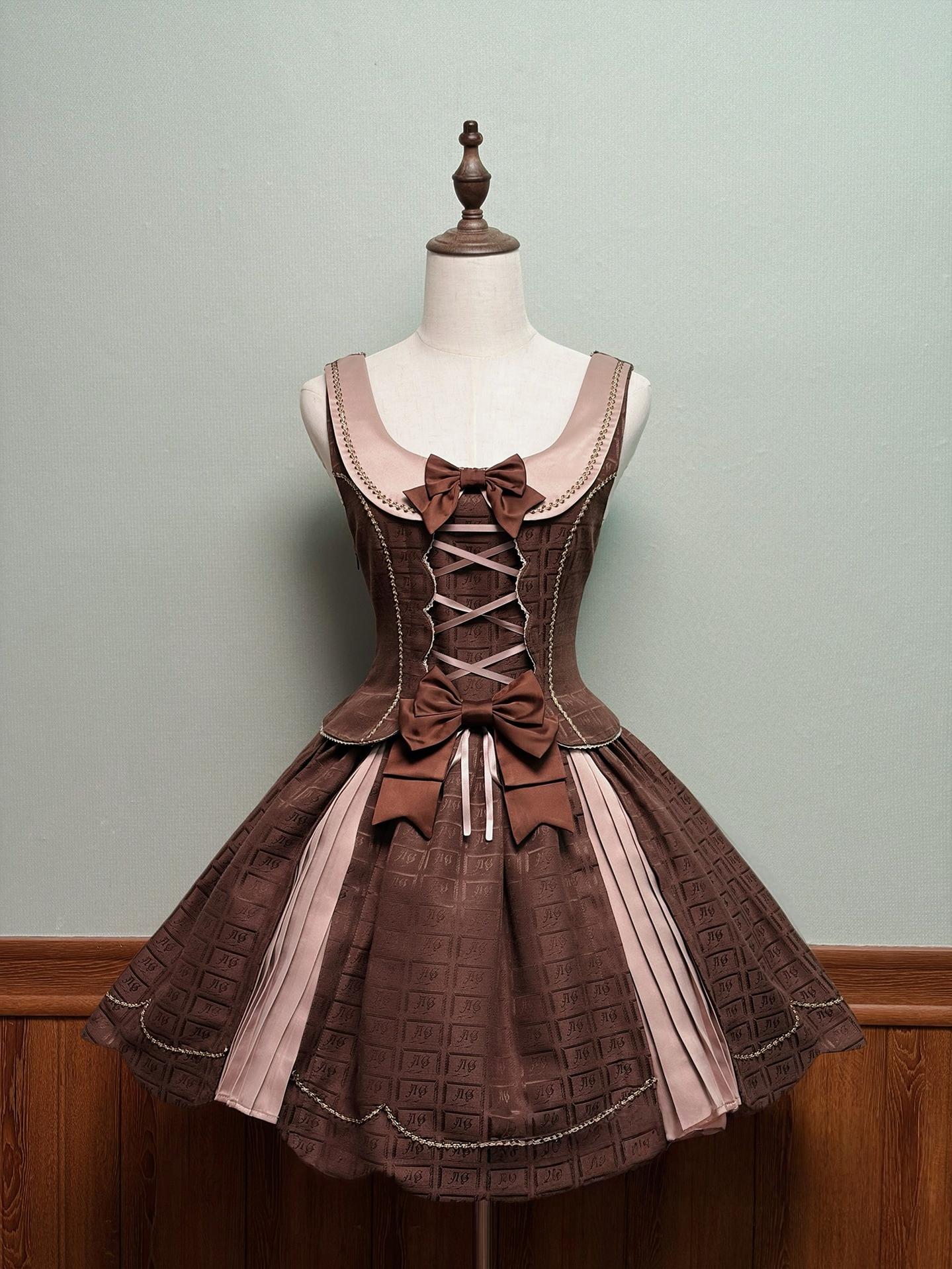 Alice Girl - Bear Chocolate Slab - Classic Lolita Pleated JSK & SK Dress, Side Zipper
