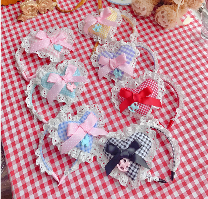Fluff Mollie - Sweet Lolita Plaid Heart Shaped KC Multicolor pink