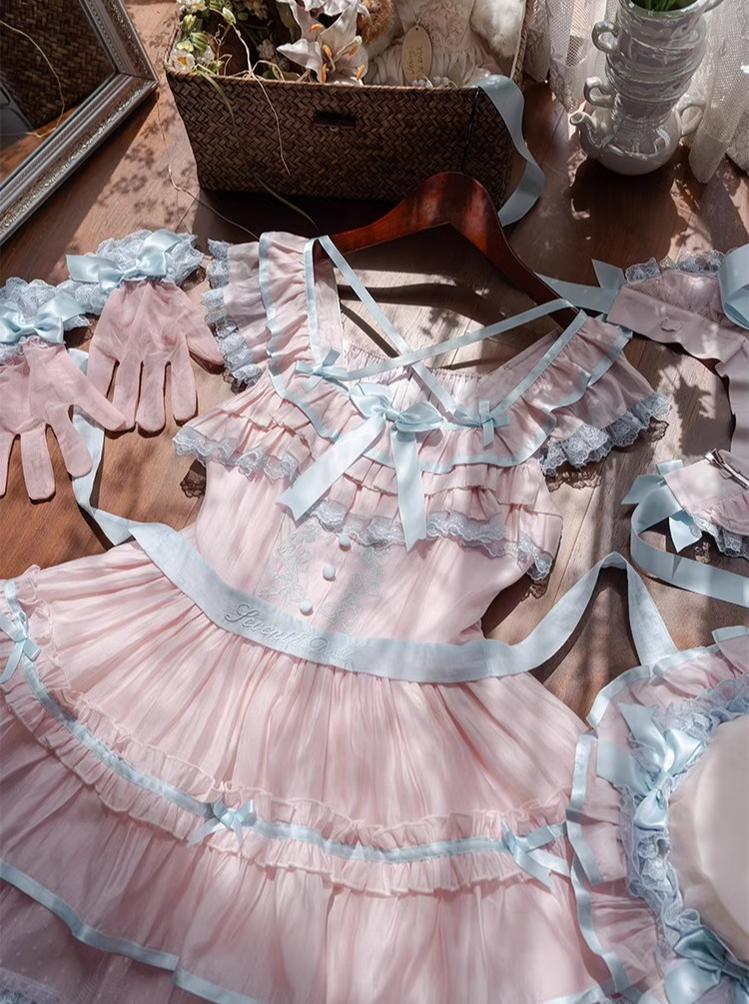 The Seventh Doll - Summer Evening Banquet - Sweet Lolita JSK with Tiered Ruffle Design and Hat 42722:750958