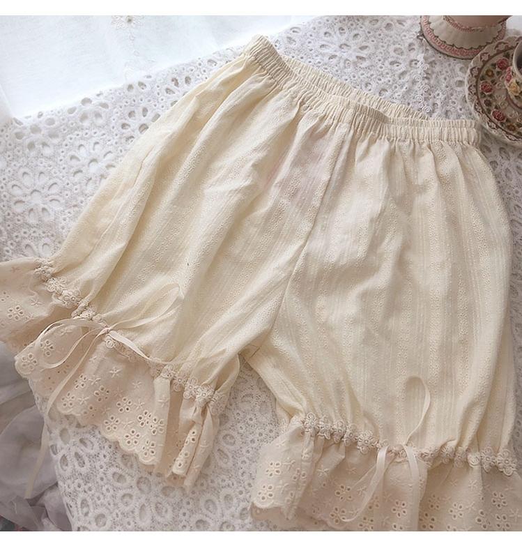 Elastic Waist Lolita Cotton Bloomers, Ruffled Leg Hem (L M) 45846:864742