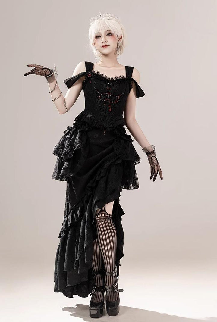 Lingxi Lolita~Lord of the Night~Gothic Lolita Skirt Suit Mermaid Skirt and Fishbone Bodice 42159:730308