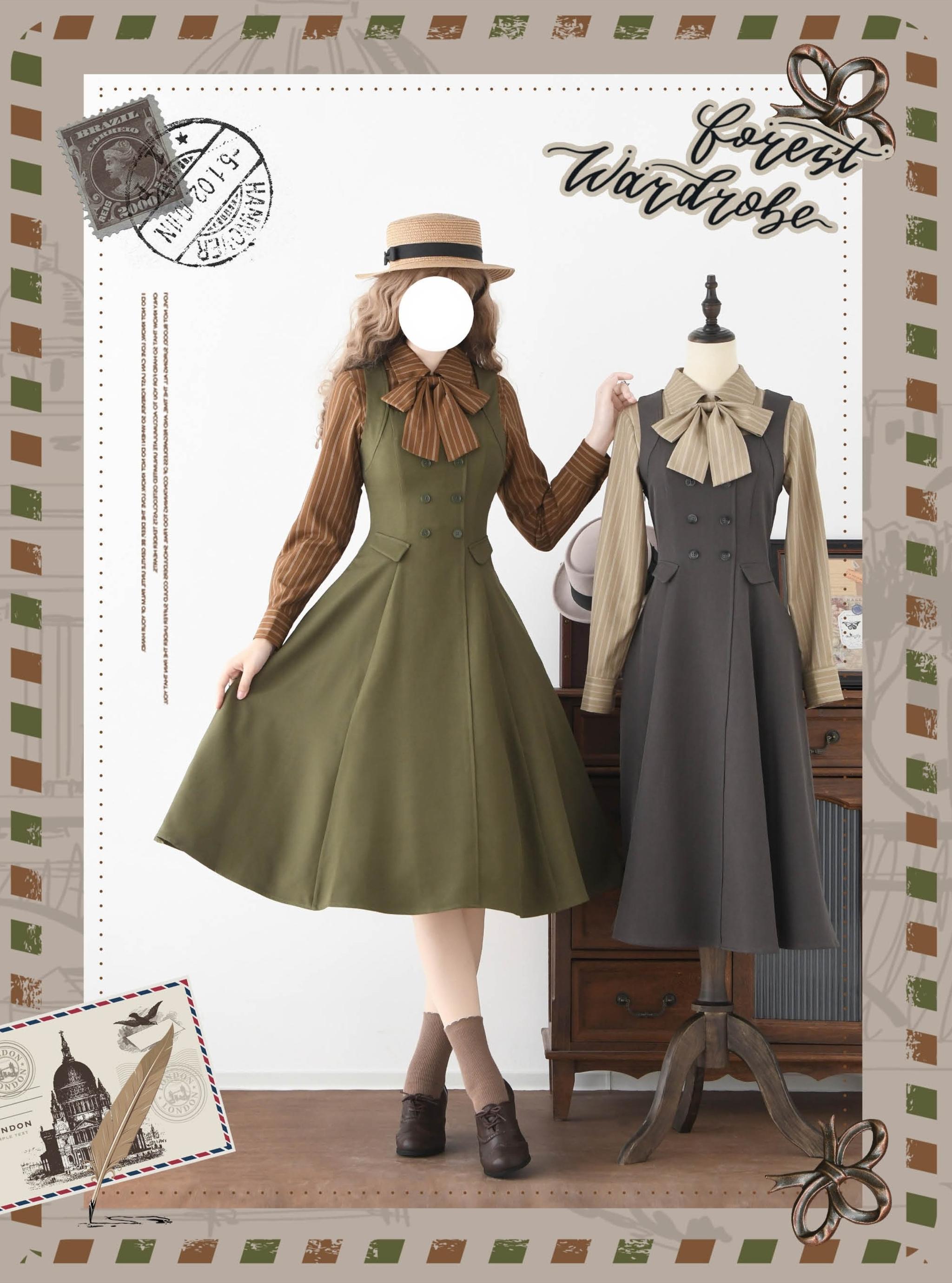 Forest Wardrobe - Forest Ode - Classic Lolita Striped Shirt, Detachable Bow Tie 44272:801807