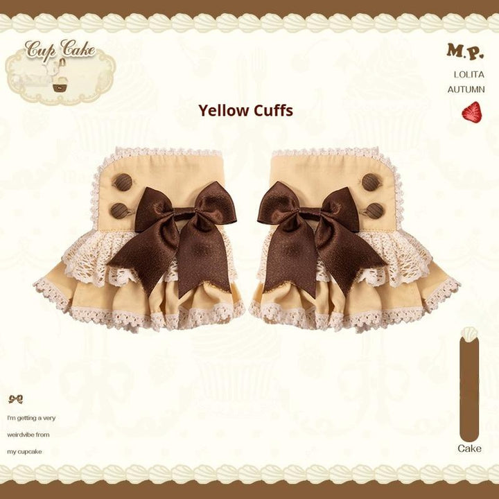 Mademoiselle Pearl~Cup Cake~Sweet Lolita OP Dress Kawaii Lolita JSK SK Cuffs- yellow XS 