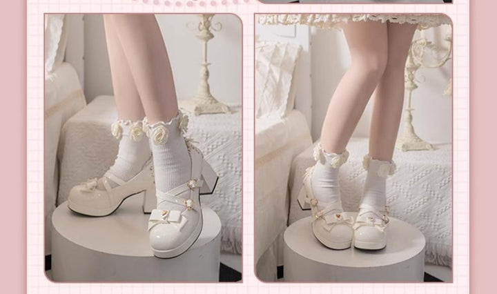 Milk Bun Bunny~Sweet Lolita High Heel Bow Princess Lolita Shoes