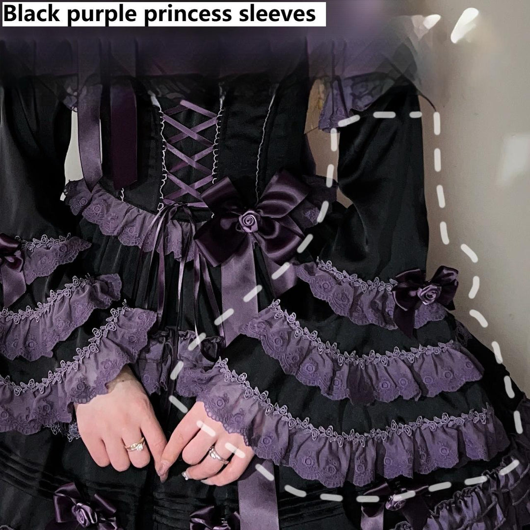 Uncle Wall Original~Stacked Black Currant~Gothic Lolita OP Dark Adjustable Lolita Dress Pre-order S Black  purple princess sleeves only