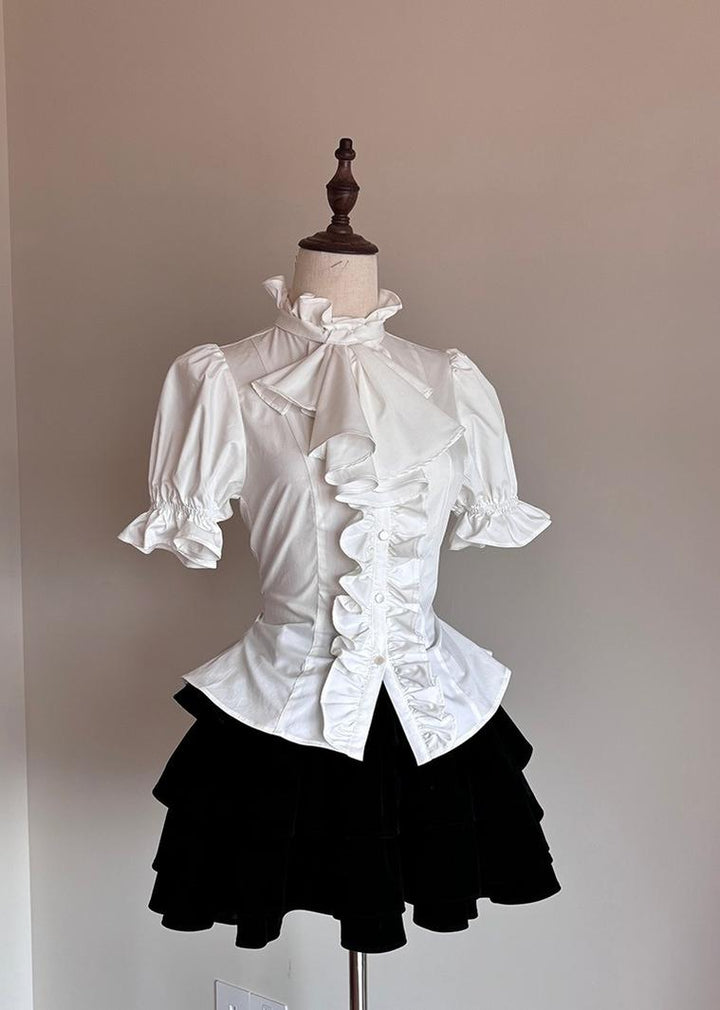 FlowerFairyDaily~Trace Night~Gothic Lolita Short-sleeved Shirt with Adjustable Waist