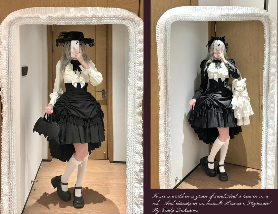 Petite Fangs - Gothic Lolita Fishbone Waist SK Dress, Drawstring Lift-up Hem