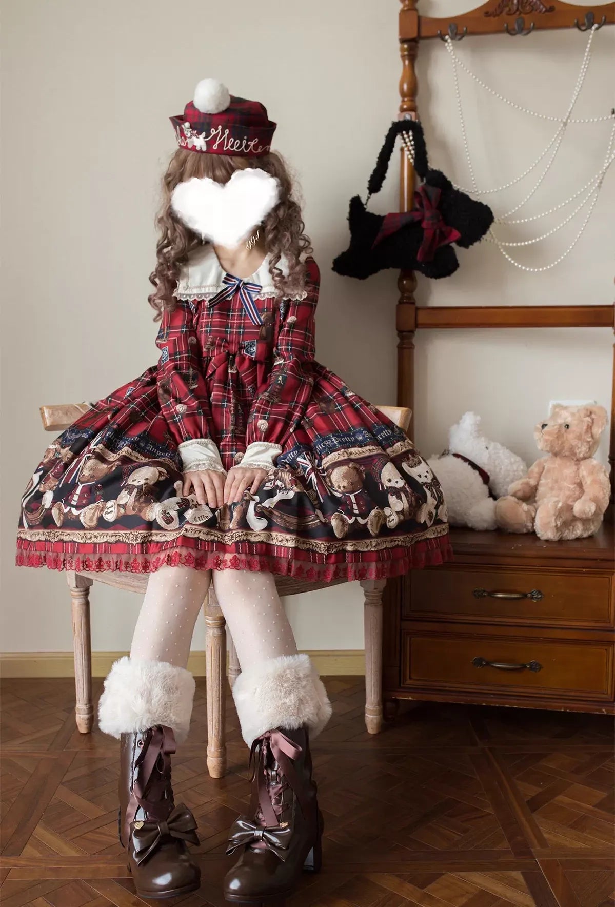 Sheep Puff - Snowy Mochi - Kawaii Lolita Winter Boots, Detachable Fur Trim 43995:791512