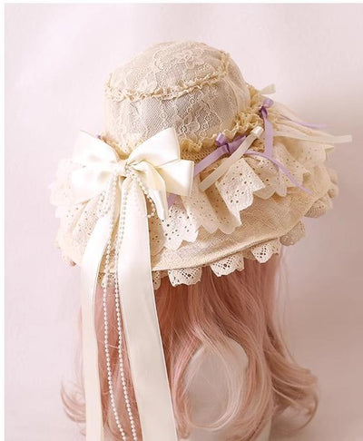 Xiaogui~Elegant Lolita Sunshade Hat Floral Bow Hats   