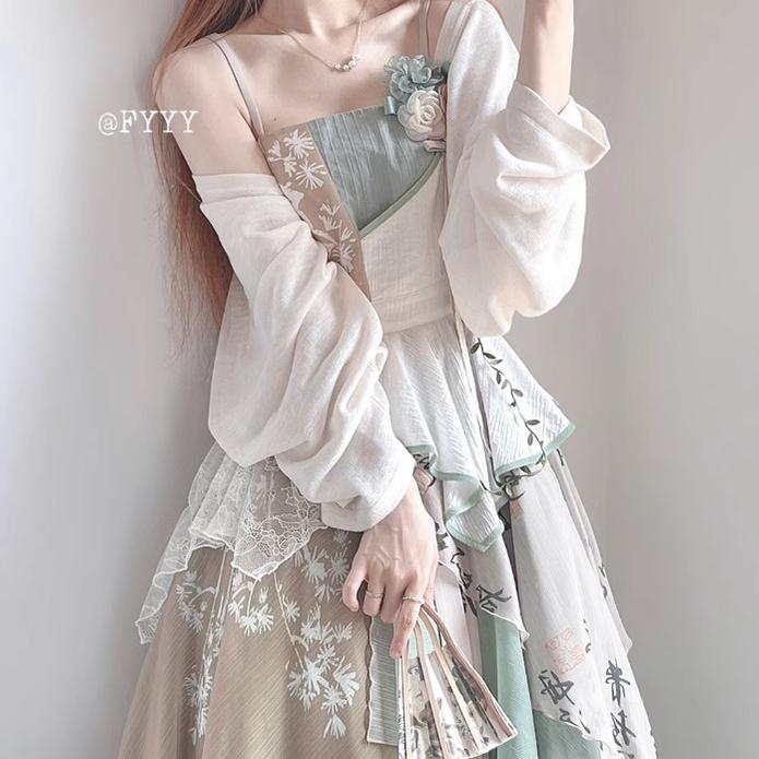 Sakurahime~Yuliu~Han Lolita Irregular Hemline Patchwork Skirt   