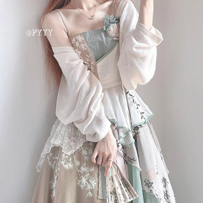 Sakurahime~Yuliu~Han Lolita Irregular Hemline Patchwork Skirt   