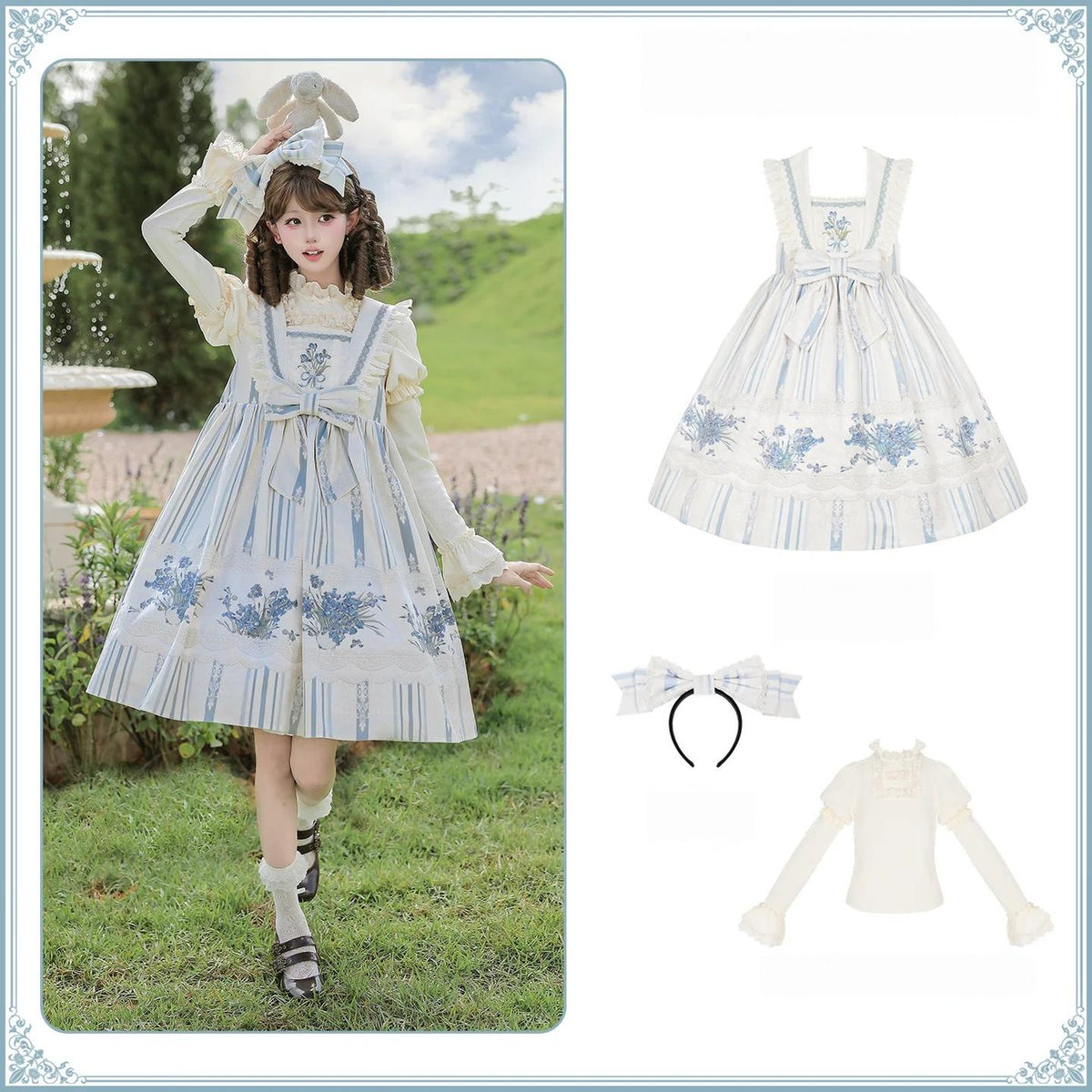 Iris - Classic Lolita JSK Dress Set, Iris Print and Embroidery (L M S XL) 45997:871553