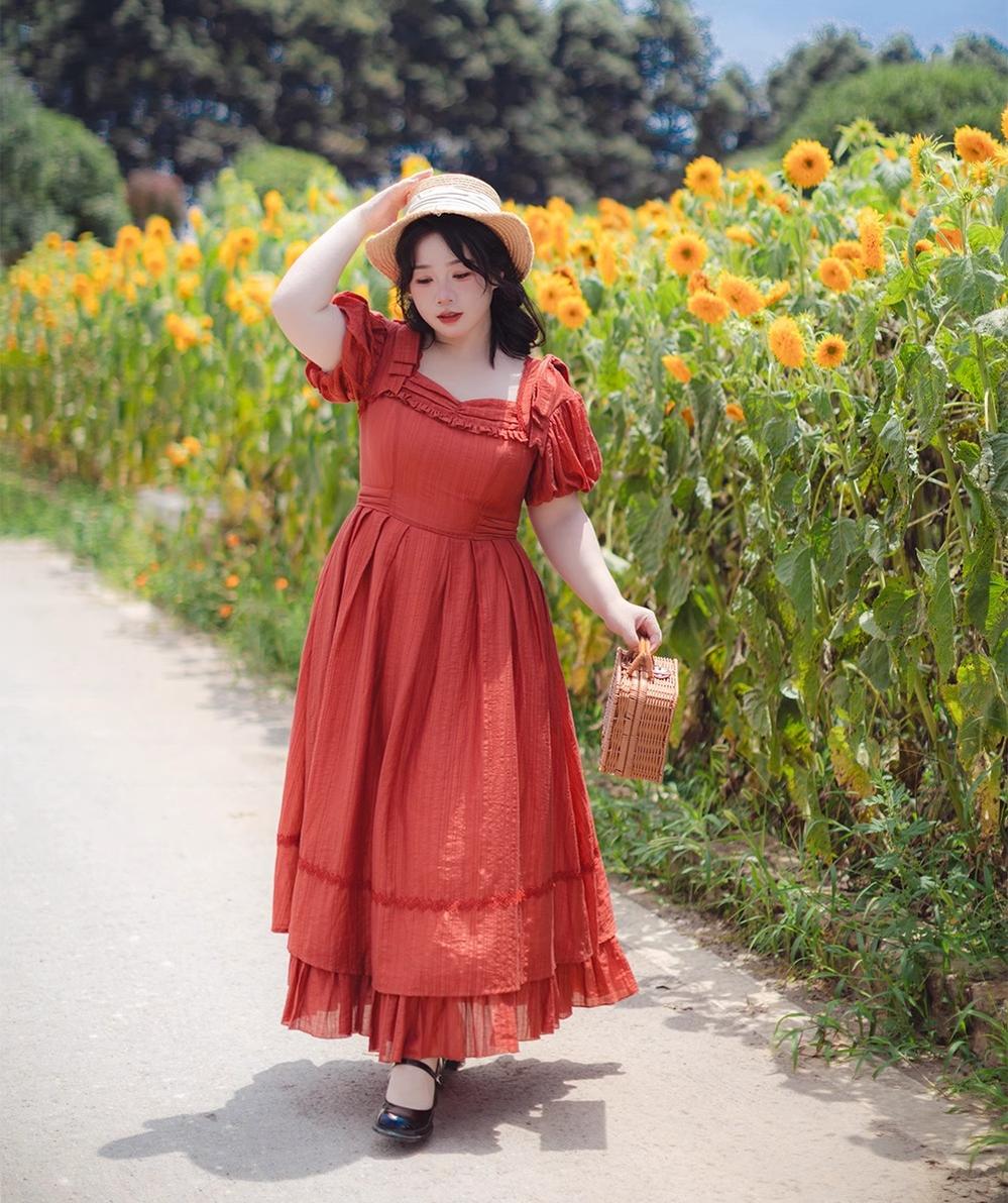 Forest Wardrobe~Forest Gallery~Country Lolita OP Dress Elegant Tencel Dress In-stock S Vintage red