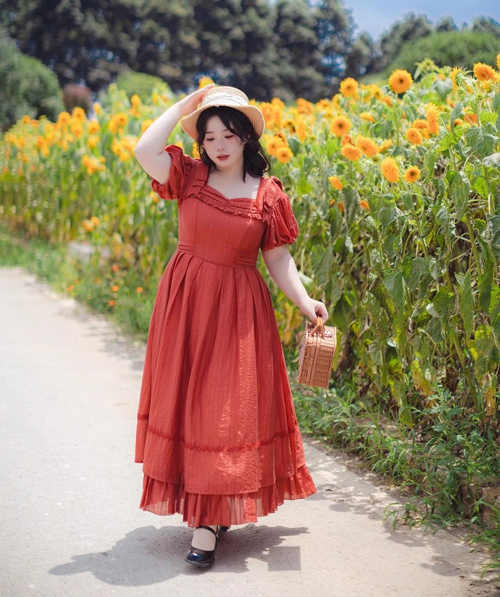 Forest Wardrobe - Forest Gallery - Country Lolita OP Dress Elegant Tencel Dress In-stock S Vintage red
