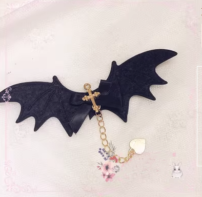 Pearl Rabbit Handmade~Halloween Gothic Lolita Bat Wings Shaped Side Clips black  