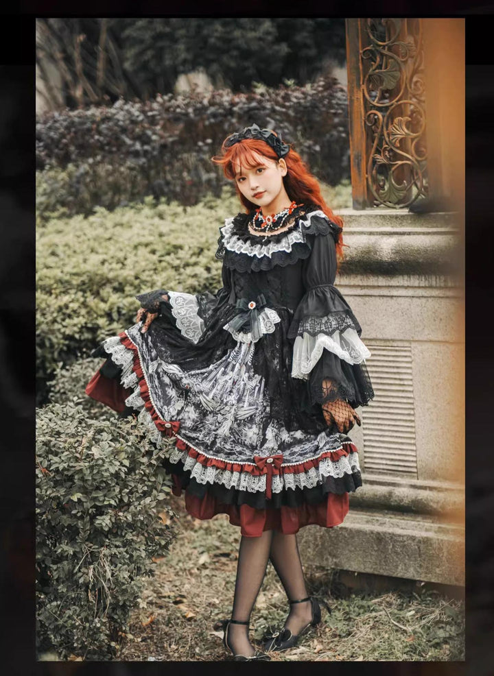 Alice in Wonderland~Undead Rider~Gothic Lolita OP Dress Winter Princess Sleeve Dress   