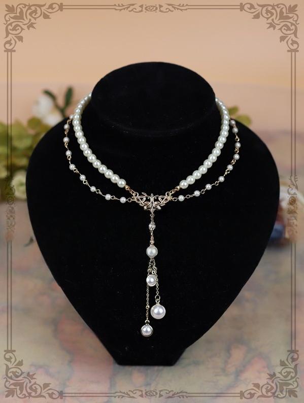 Rose of Sharon - Classic Artificial Pearl Necklace, Butterfly Pendant One Size