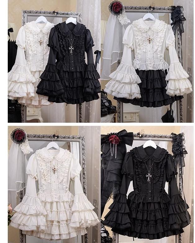 Mewroco~Nightingale and Rose~Gothic Lolita Dress Princess Sleeve Blouse and Skirt Set   